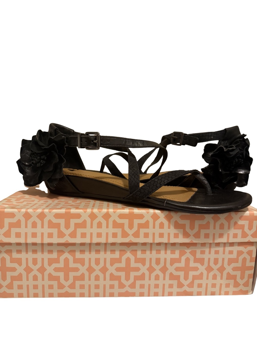 Gianni Bini Black Floral Strap Sandals